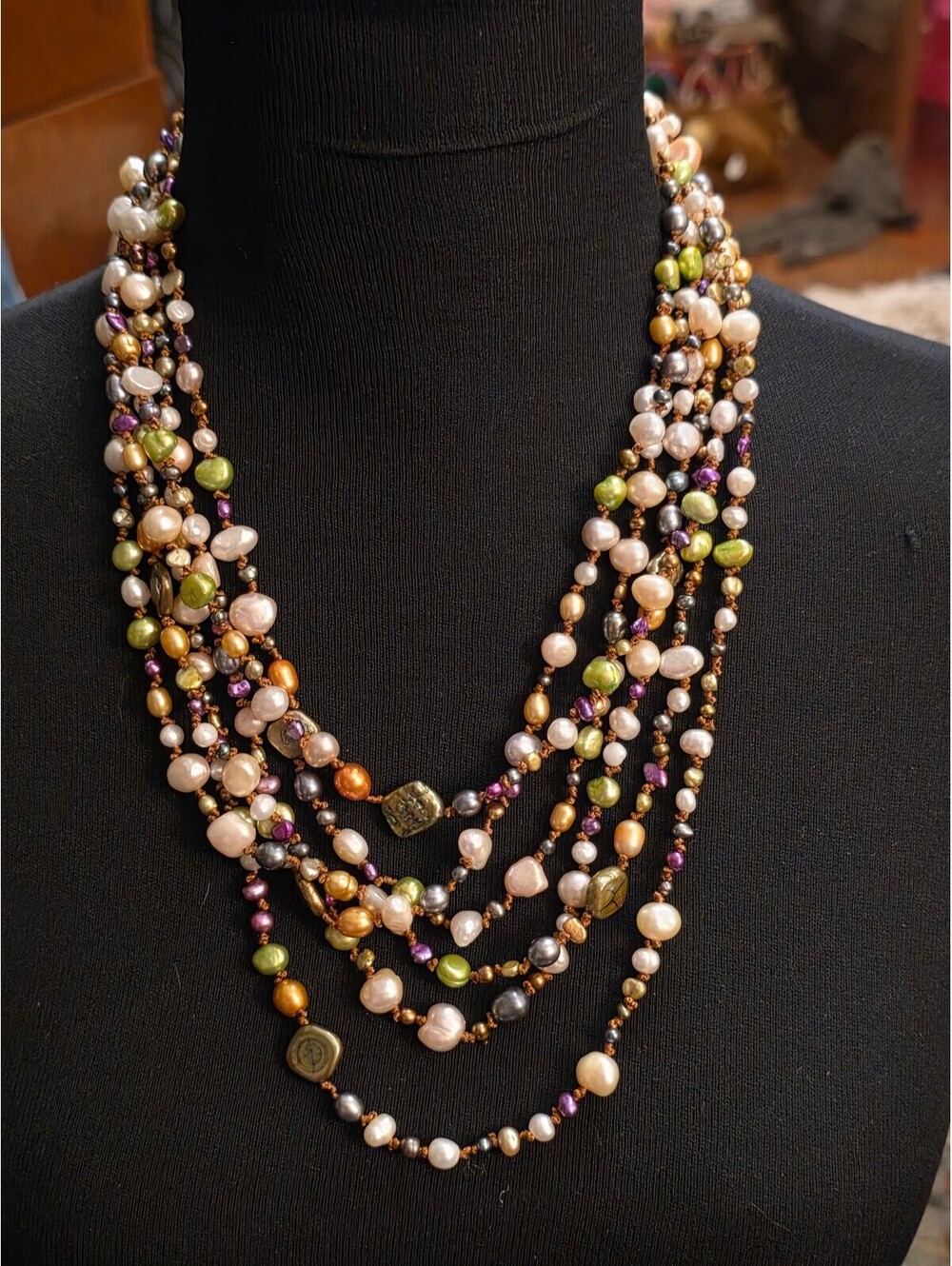 Multi-Strand Multicolor Keshi Freshwater Pearl Knotted Strand Necklace